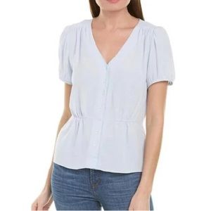 j.crew short sleeve baby blue button down blouse 0